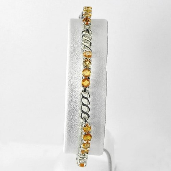 Jewelry - Natural Yellow Sapphire 925 Sterling Silver Bracelet 10.88 G. Length 7 Inch.